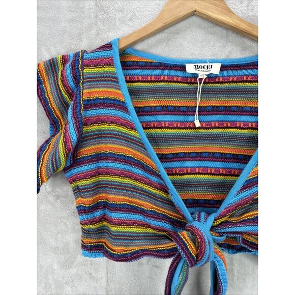 All Things Mochi Lana Wrap Top in Multi Rainbow Crop Sweater Knit Size XS - Picture 4 of 12